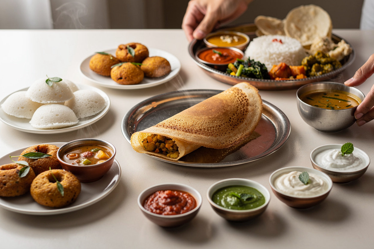 Sri Dosa Place signature South Indian dishes - authentic dosa, idli, sambar, and traditional specialties